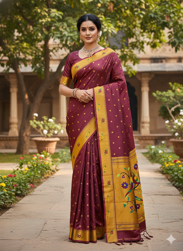 Anika Brocade Paithani-Wine