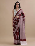 Aryahi Bagru Cotton Mulmul Saree - Royal Purple