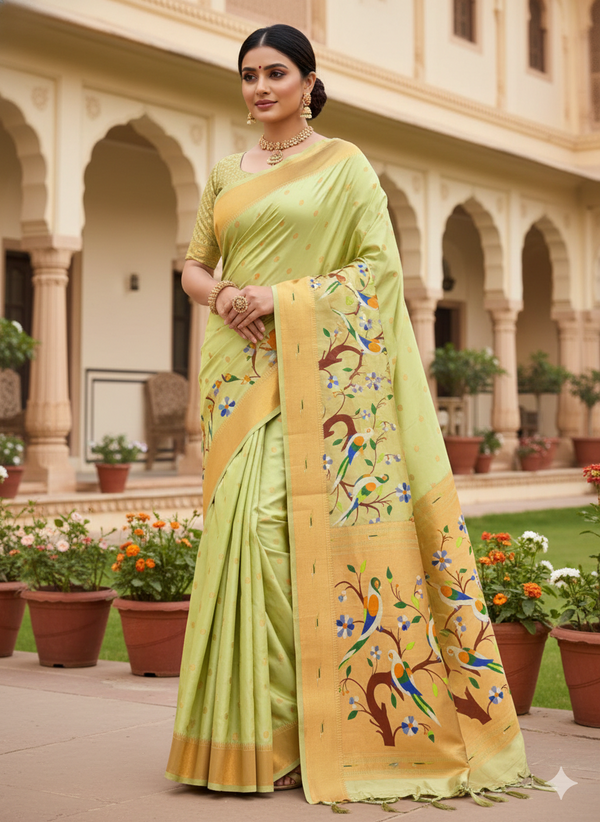 Anika Brocade Paithani-Pista Green