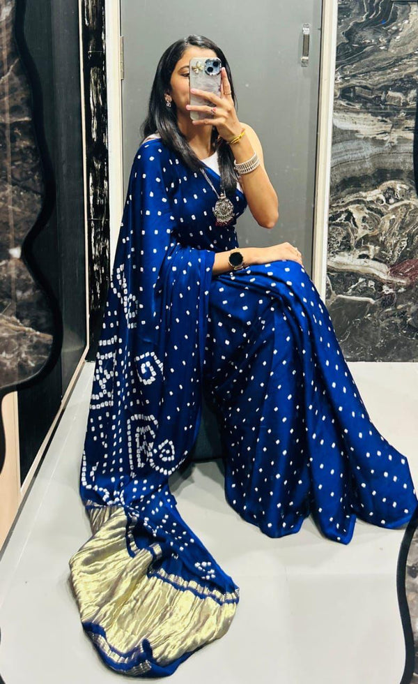 Aryahi Gaji Silk Original Bandhani (Royal Blue)