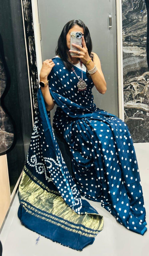 Aryahi Gaji Silk Original Bandhani (Teal Blue)